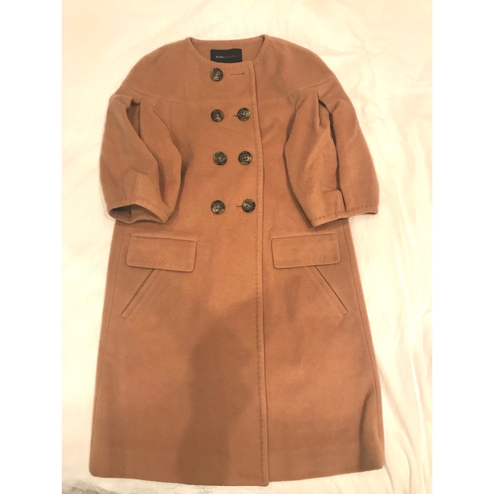 BCBG - Camel Bubble Sleeve Double-Breasted Coat